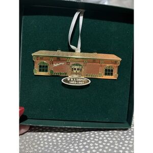 Vintage Christmas Ornament The Dalton Depot‎ Train Station Gold Tone